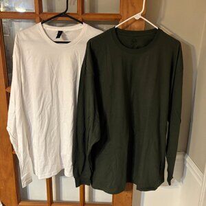 2 Long sleeve Cotton crew neck tees green and white /SZ: XL